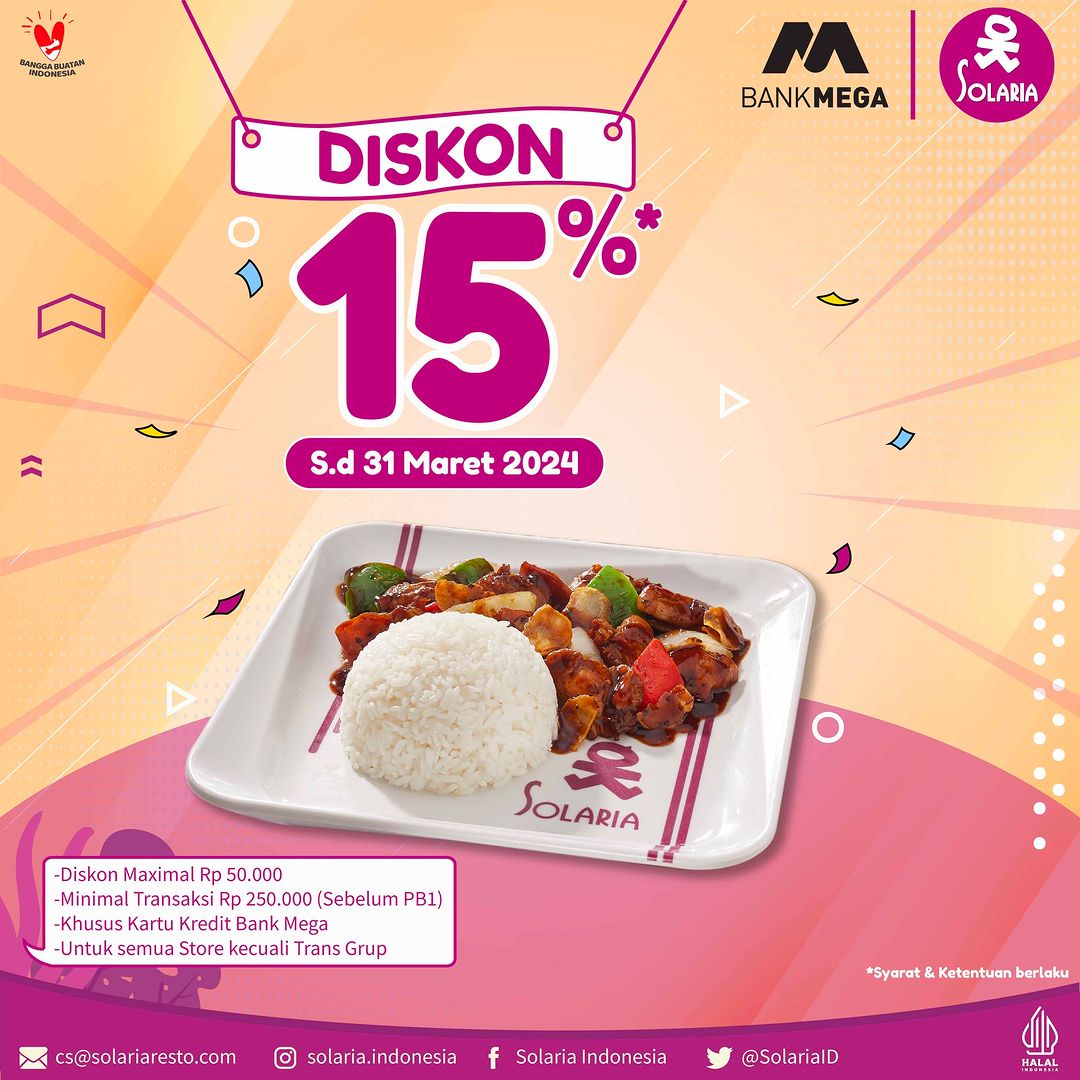 Promo SOLARIA DISKON hingga 15% dengan Kartu Kredit Bank MEGA